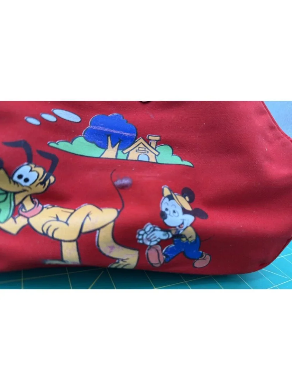 Vintage Walt Disney Productions Mickey Mouse Pluto Nephew Red Duffel Bag